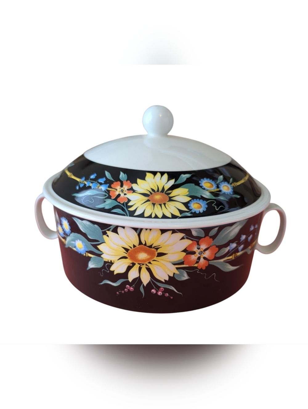 Villeroy & Boch Xenia Porcelain Covered Dish Vintage German Black Floral 80's